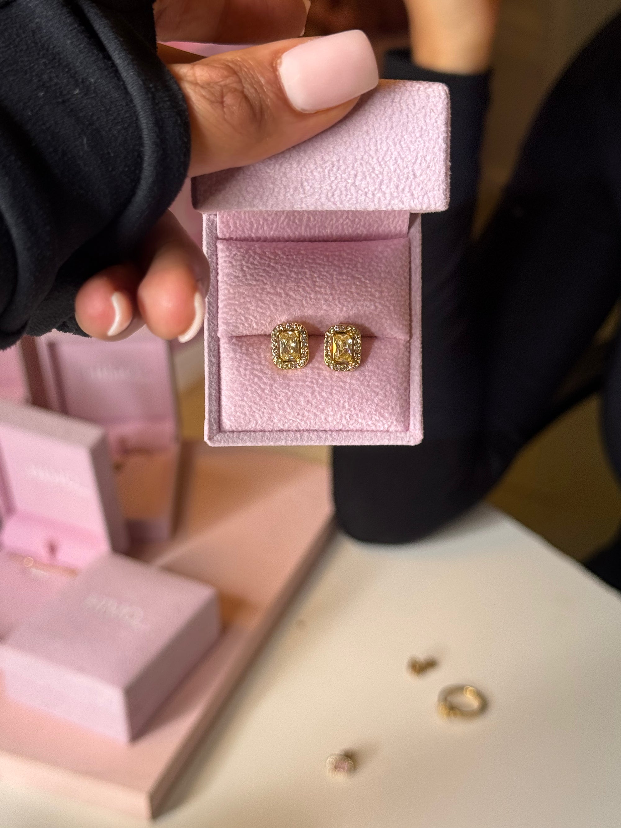 Yellow Diamonds Halo Earrings