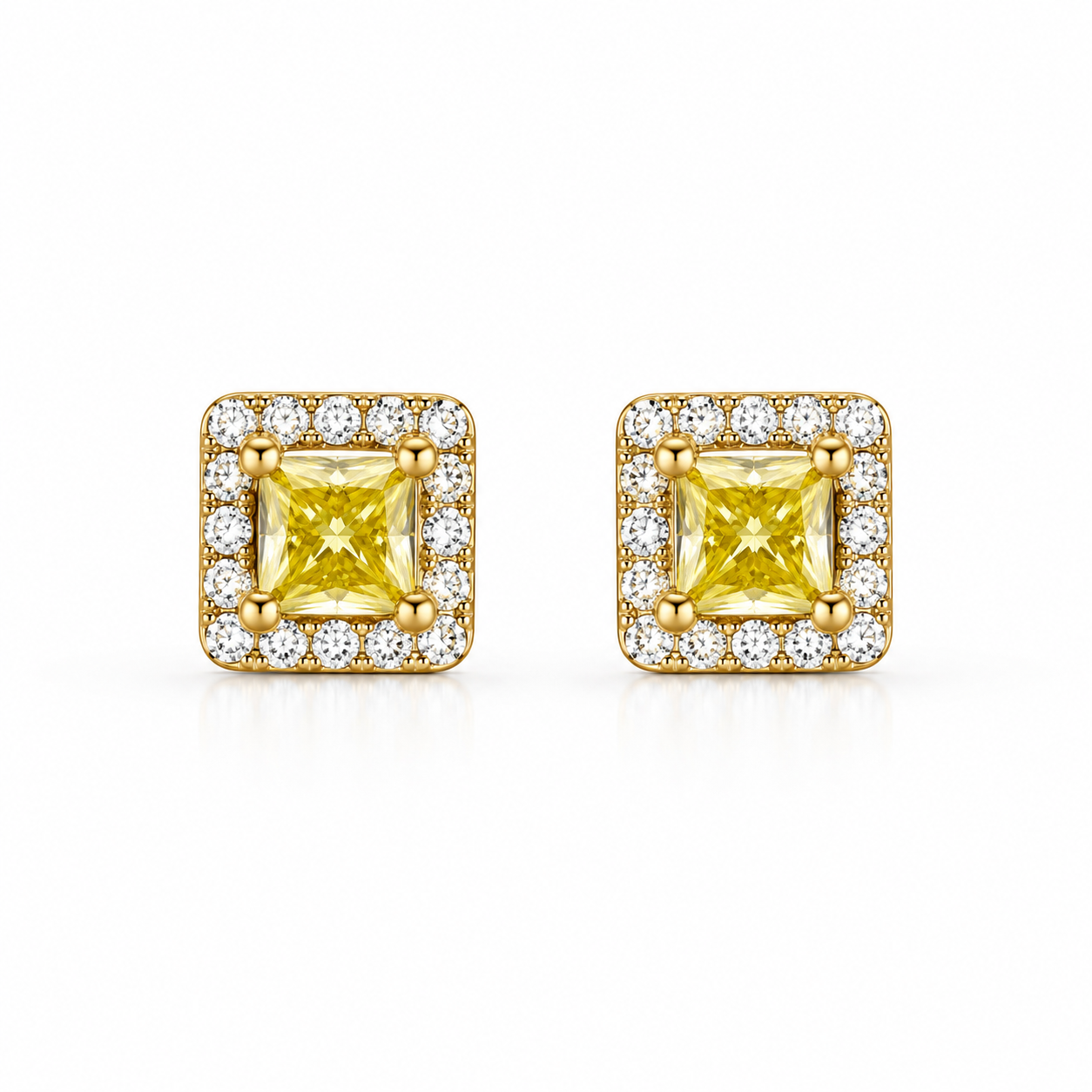 Yellow Square Diamond Gold Earrings