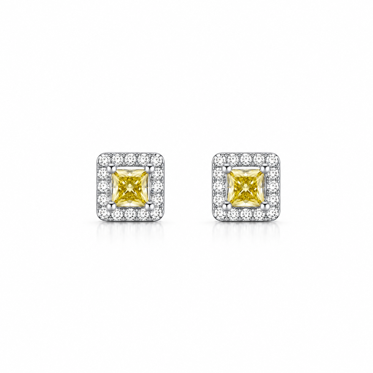 Yellow Square Diamond Silver Earrings